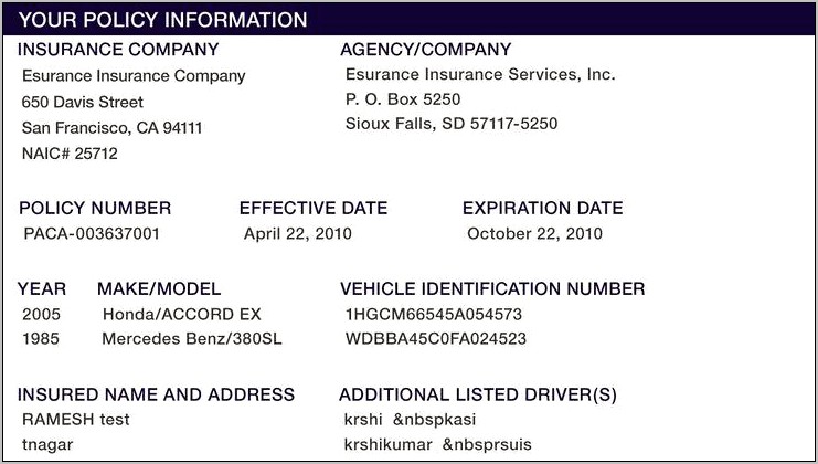 Download Progressive Auto Insurance Card Template