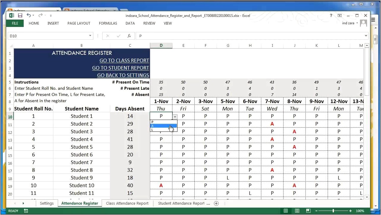 Download Student Monthly Attendance Report Template Arabic