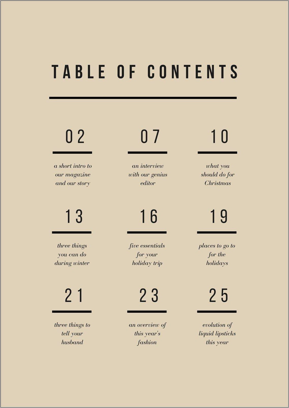 Download Table Of Contents Template Indesign