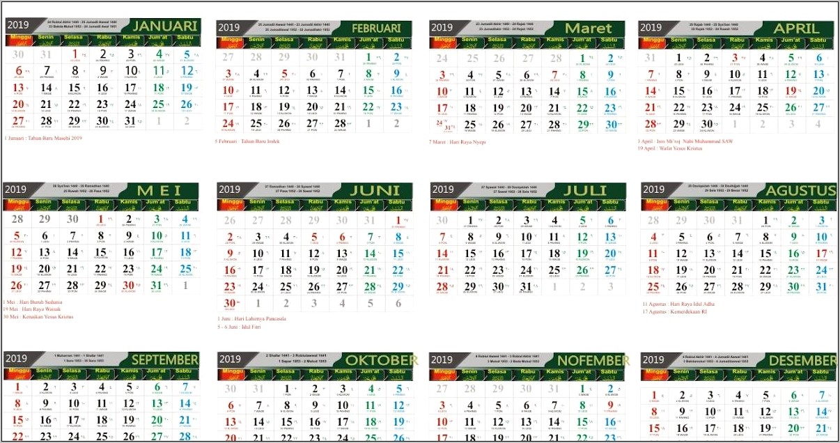 Download Template Kalender 2019 Cdr X4