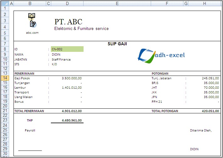 Download Template Slip Gaji Karyawan Excel