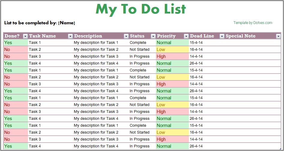 Download To Do List Template Excel