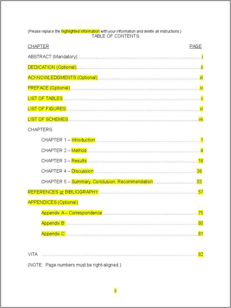 Download Word Template Table Of Contents