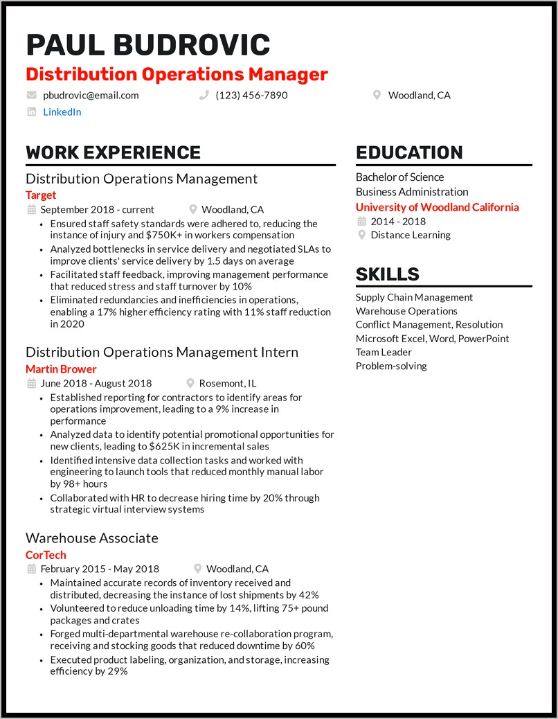 Draft Resume For Warehouse Manager