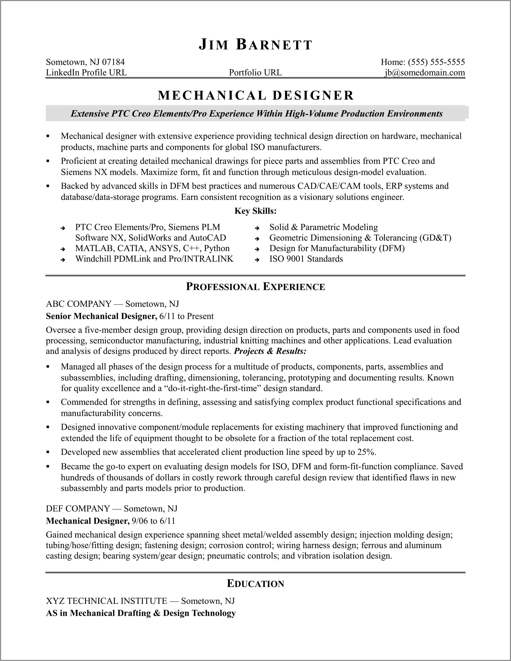 Drafting And Design Resume Examples