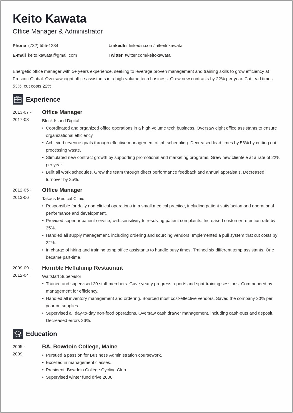 Duties Of A Manager Resume