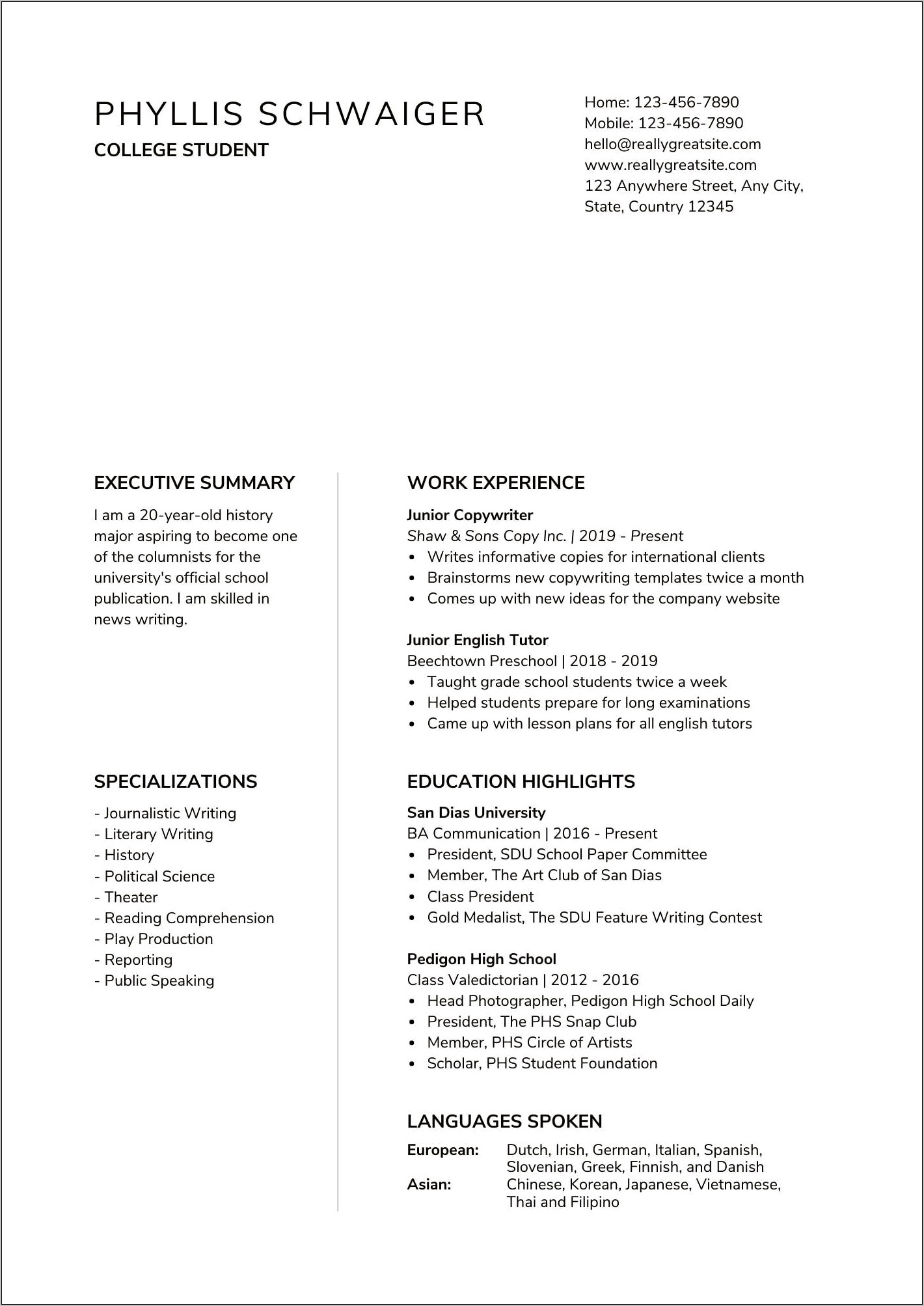 Earliest Start Date Resume Sample