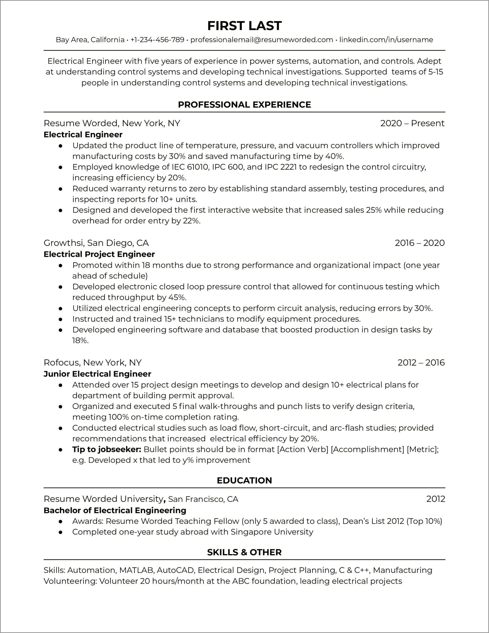 Early Career Resume Examples Engineering