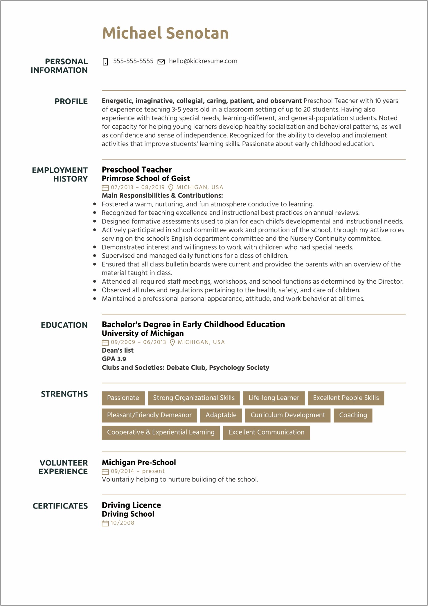 Early Childhood Development Resume Skills