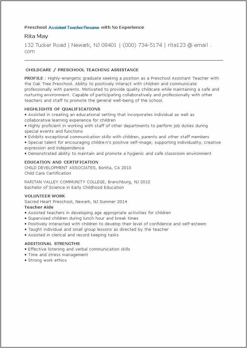 Early Childhood Teacher Resume Samples