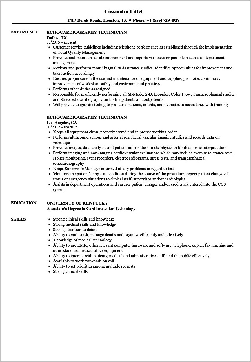 Echo Tech Job Description Resume