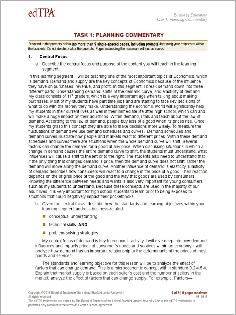 Edtpa Download Template Task 1 Planning Commentary