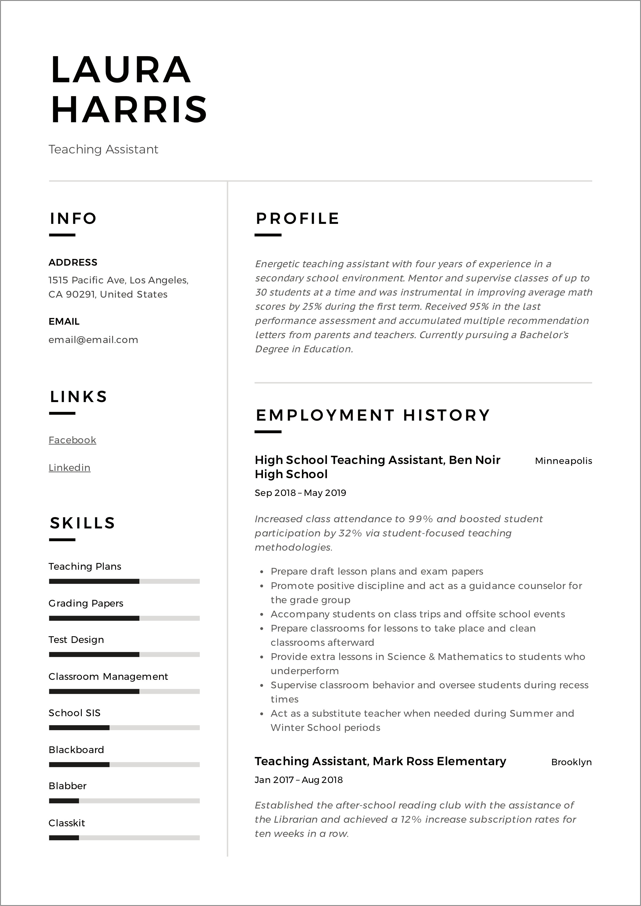 Education Assistant Objective For Resume