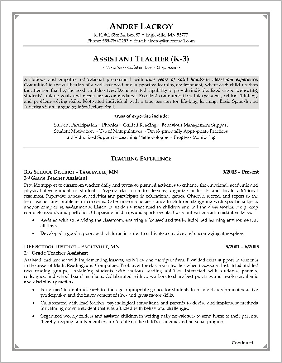 Education Assistant Resume Objective Examples