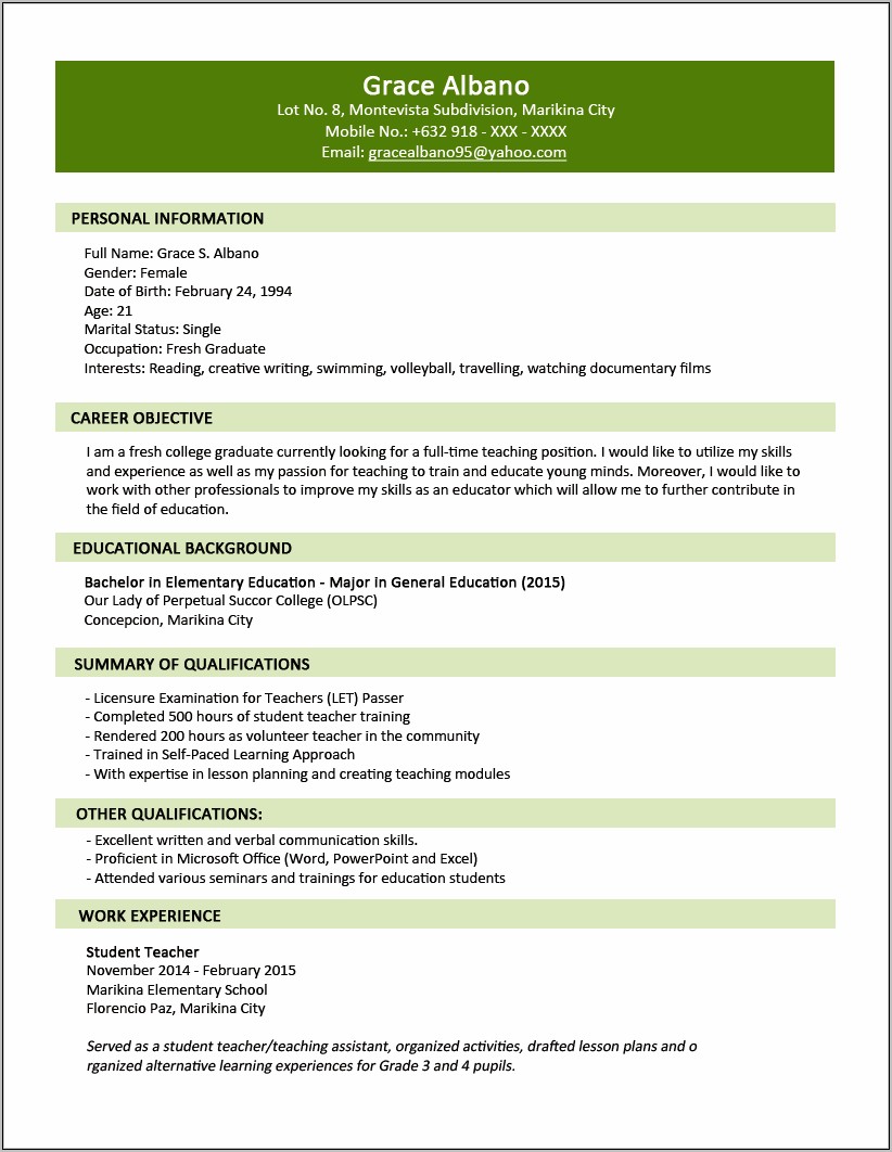 Education Current Attend Resume Examples