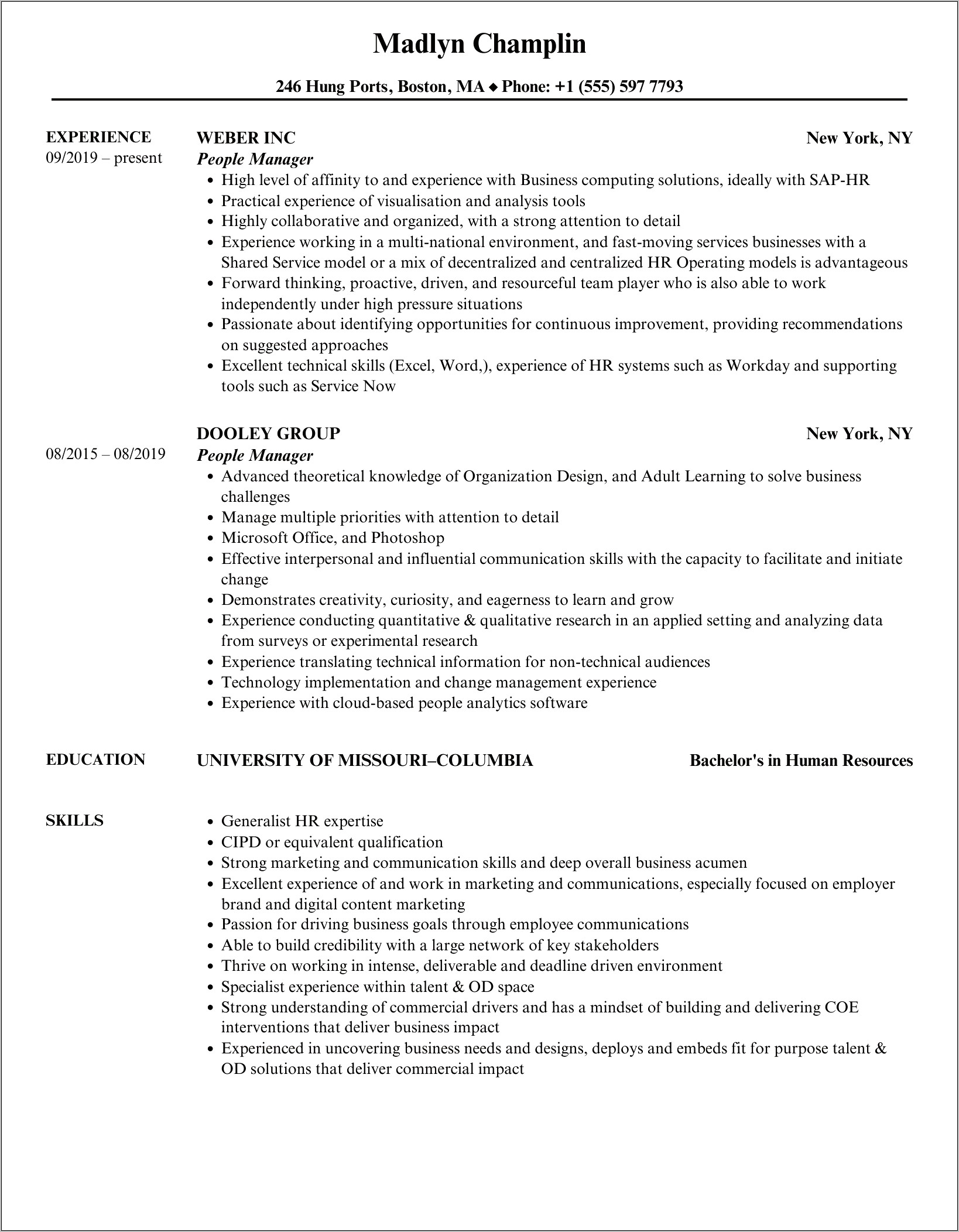 Effective Personal Management In Resume