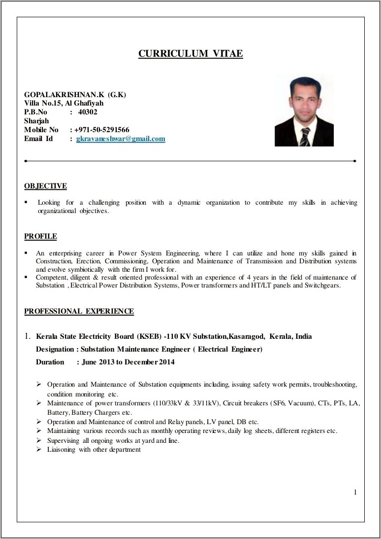 Electrical Control Engineer Resume Sample