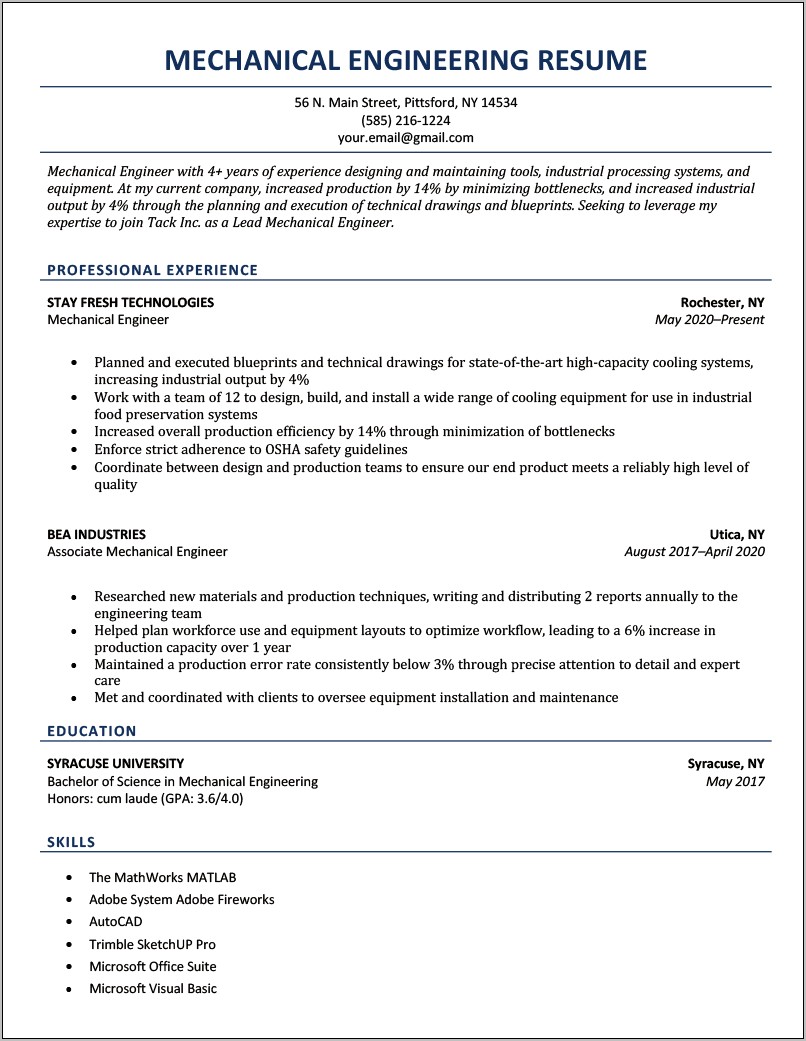 Electrical Design Engineer Resume Example