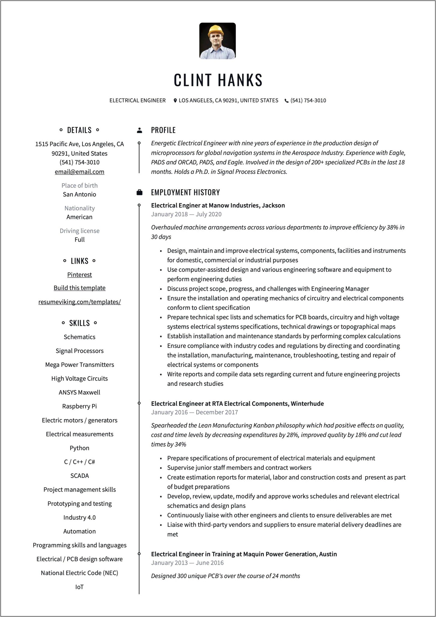 Electrical Engineer Intern Resume Sample