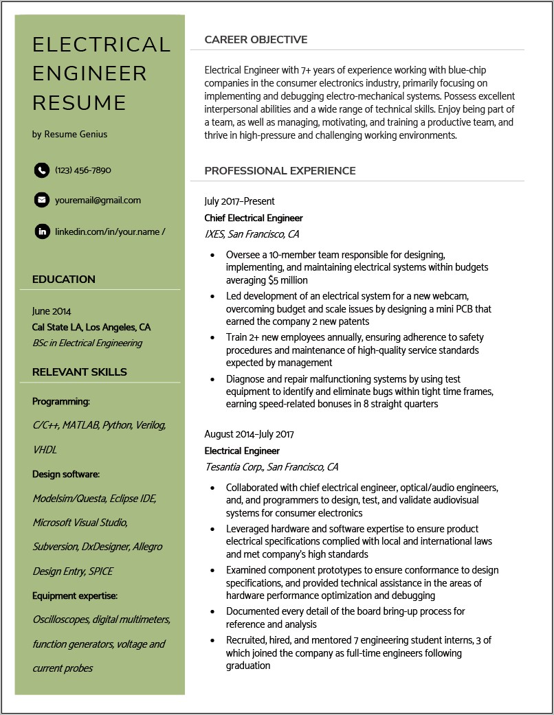 Electrical Engineer Sample Resume Doc