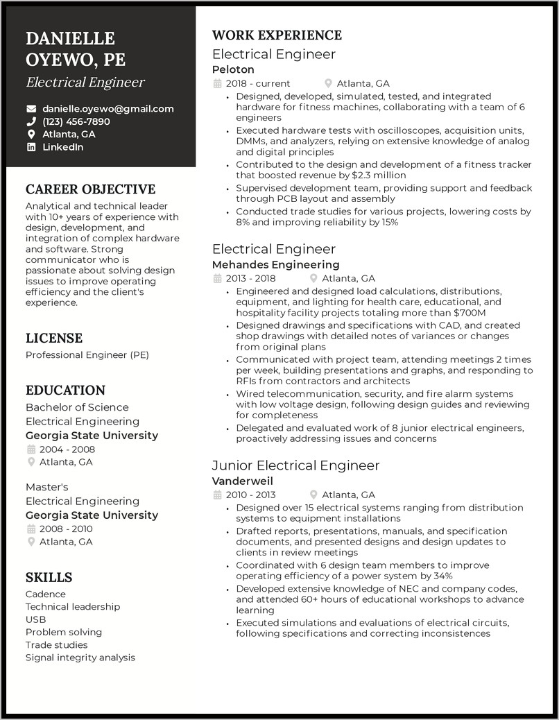 Electrical Test Engineer Resume Examples