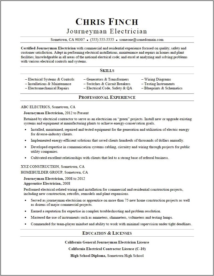 Electrician Resume Cover Letter Samples