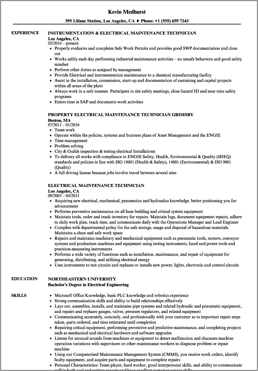 Electronic Engineering Technician Resume Objective