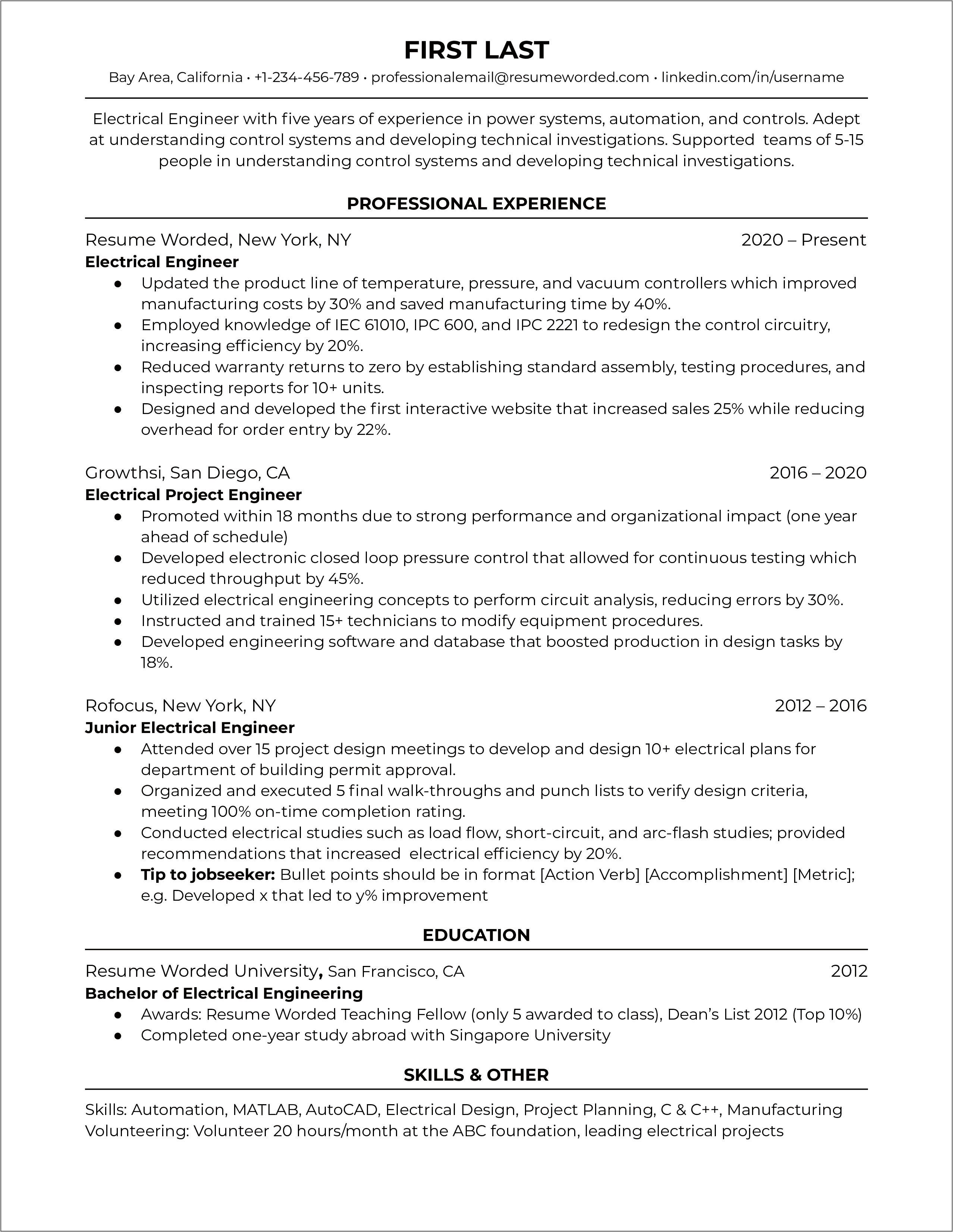 Electronic Engineering Technology Resume Examples