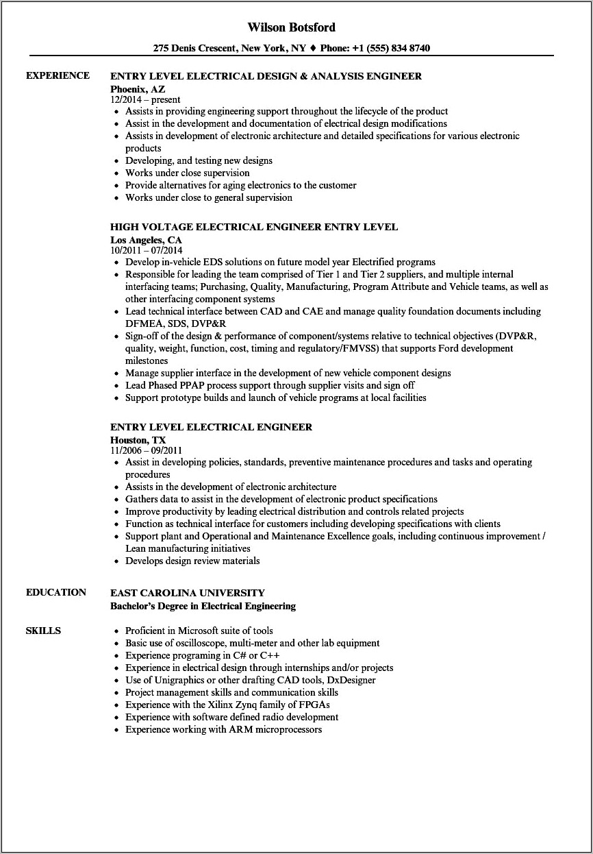 Electronics Engineer Resume Objective Samples