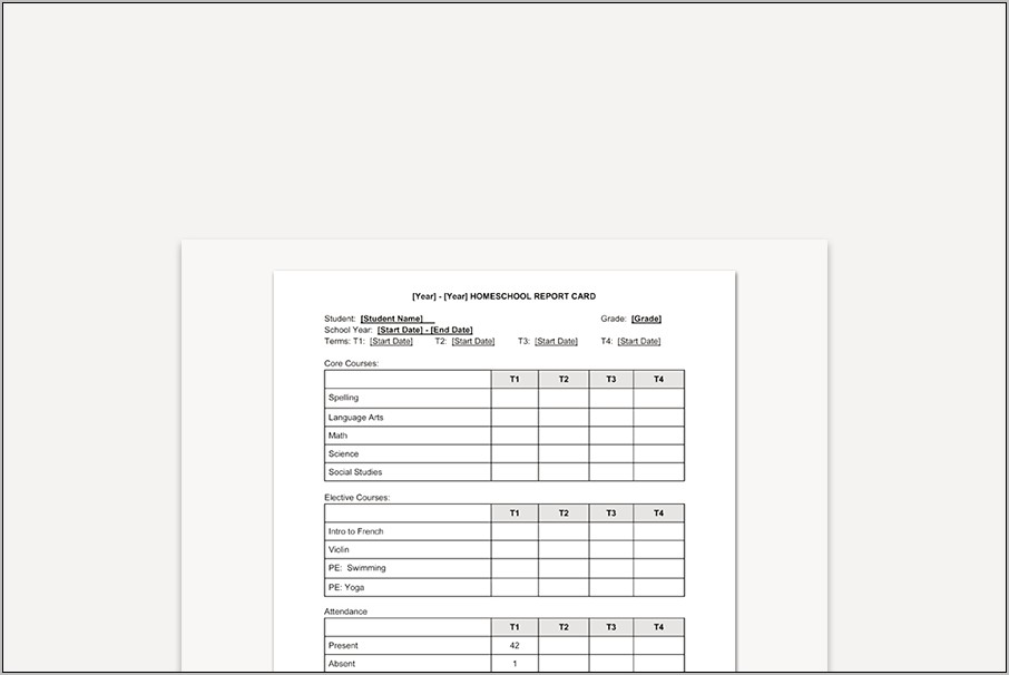 Elementary School Report Card Template Download