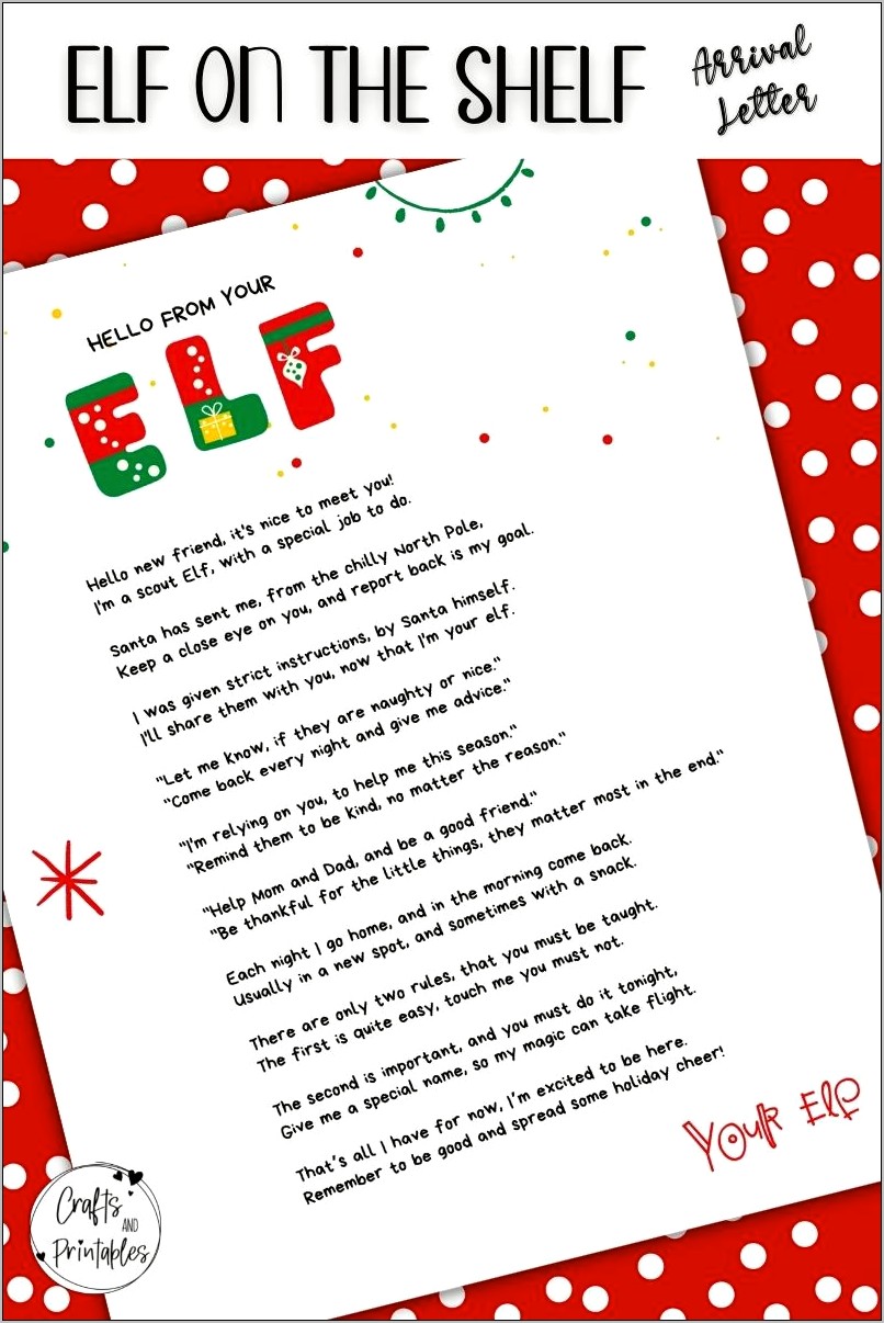 Elf On The Shelf Letter Template Download Leaving