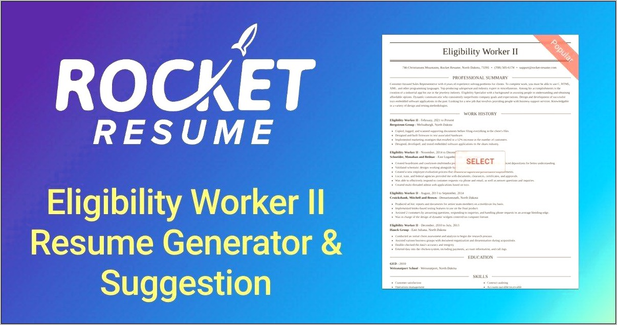 Eligibility Worker 2 Resume Examples