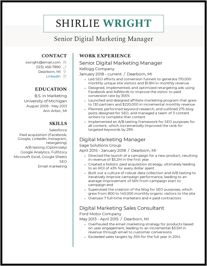 Email Marketing Manager Resume Samples