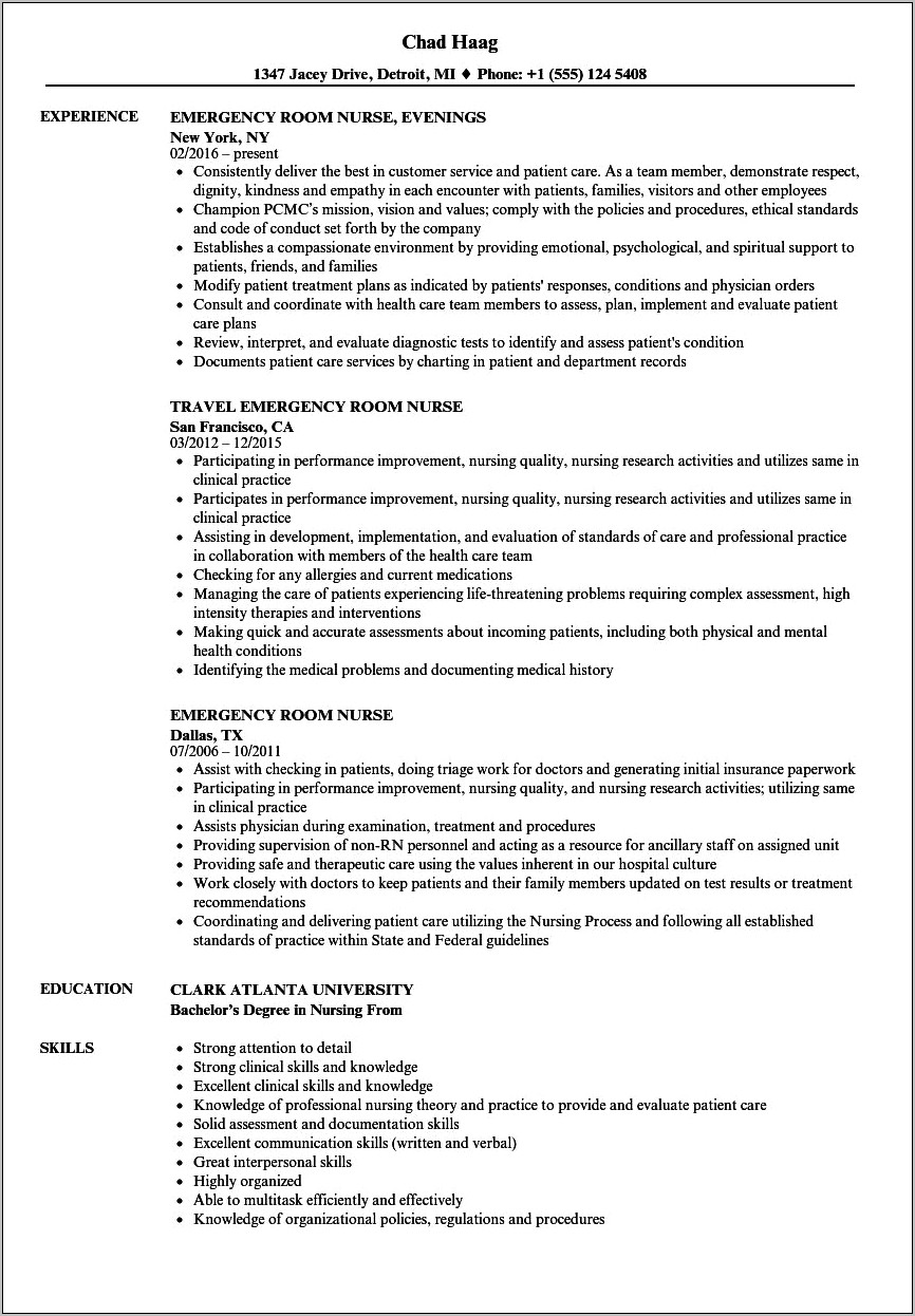 Emergency Room Nurse Resume Example