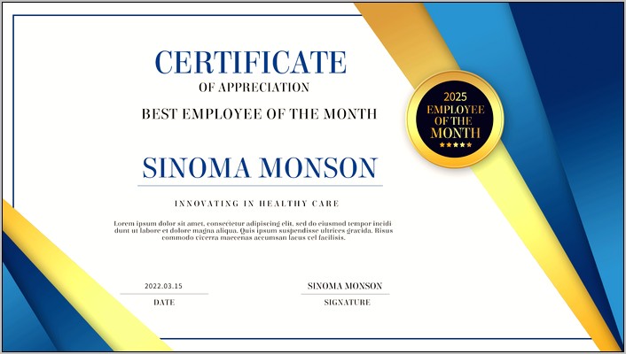 Employee Of The Month Certificate Template Download