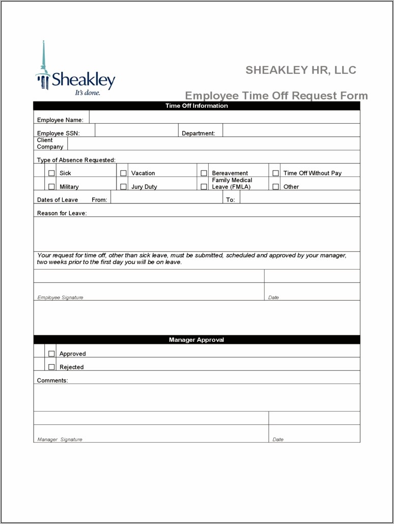 Employee Vacation Request Form Template Download