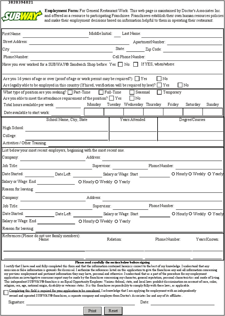 Employment Template To Download An Print