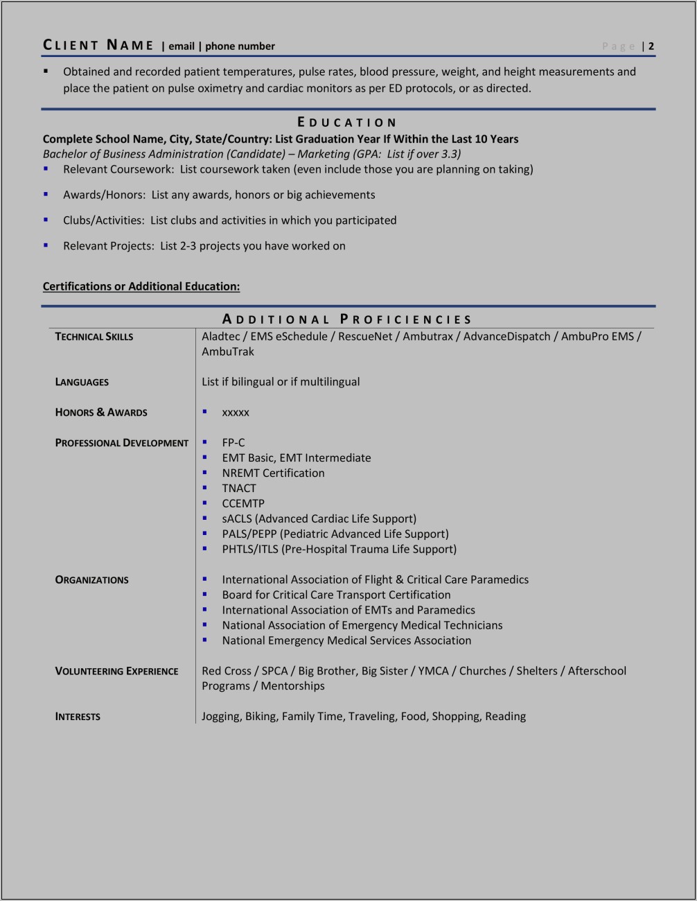 Emt Basic Resume Job Description