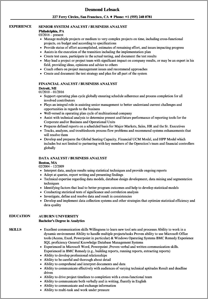 Encompass Business Analyst Resume Samples