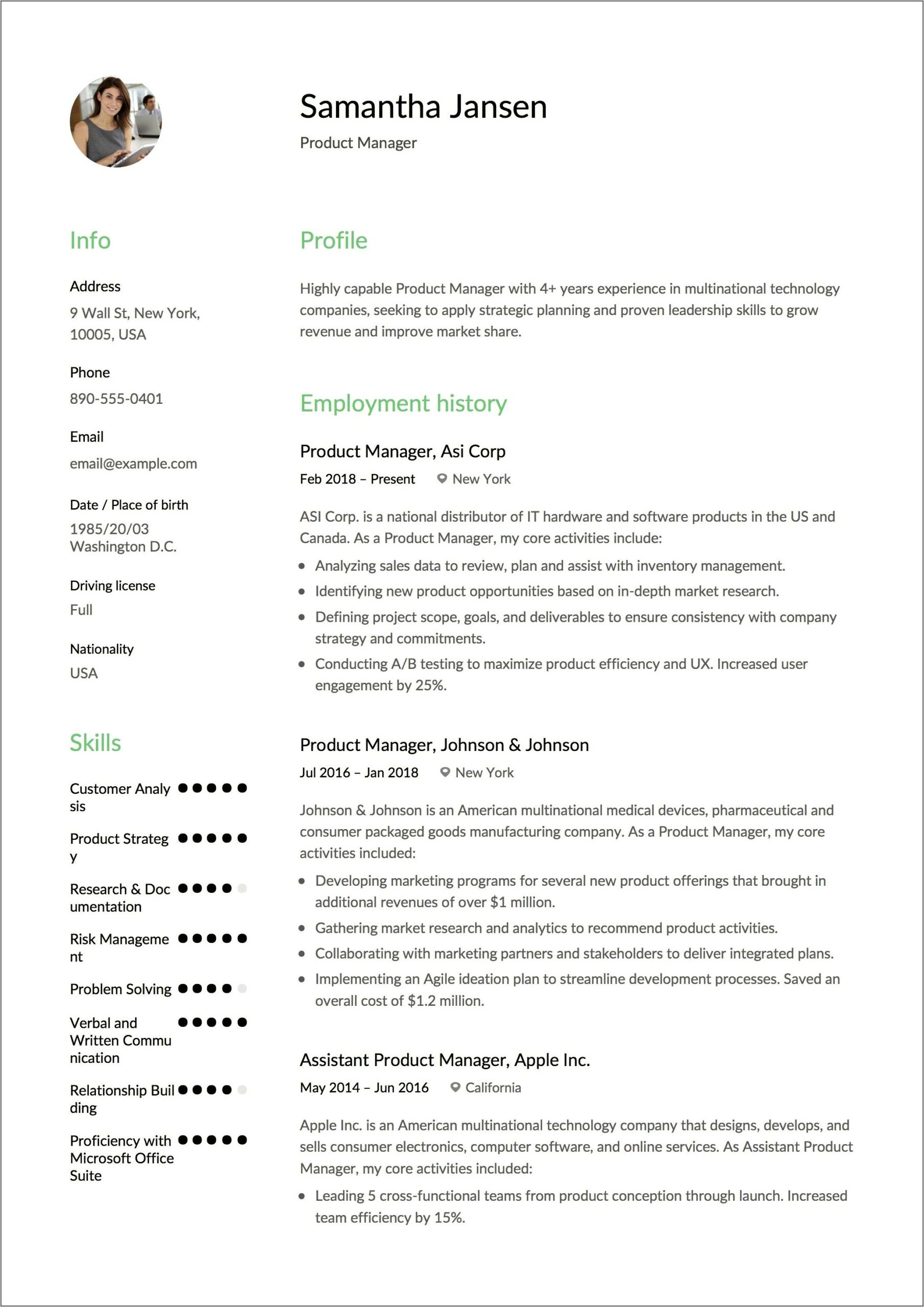 Engine Product Management Resume Examples