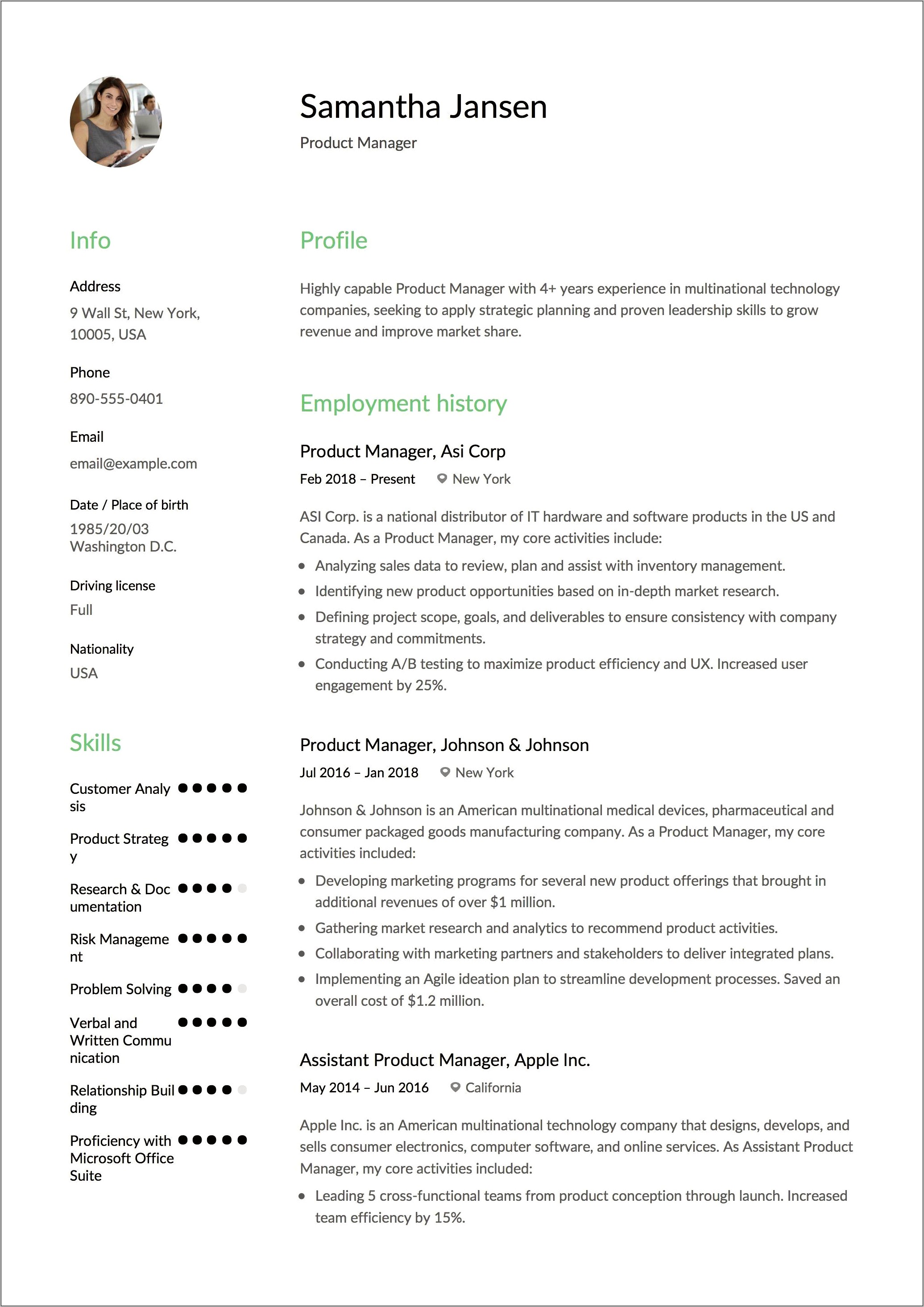 Engine Product Management Resume Examples