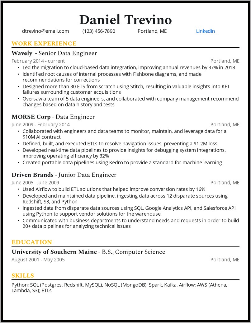 Engineer Level 1 Sample Resume