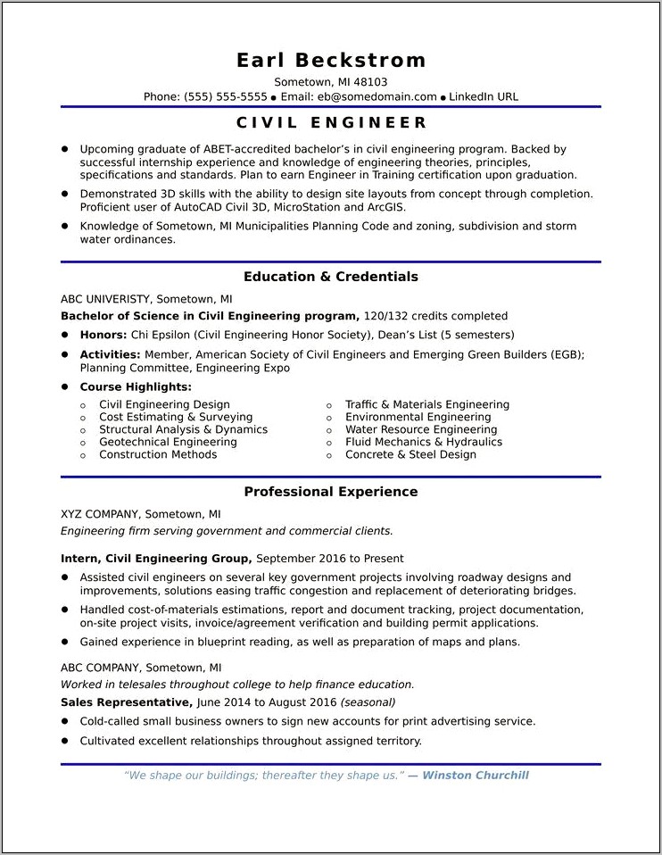 Engineering Carrer Center Sample Resume