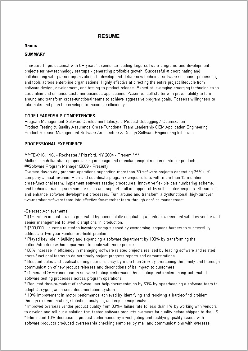 Engineering Program Manager Resume Examples