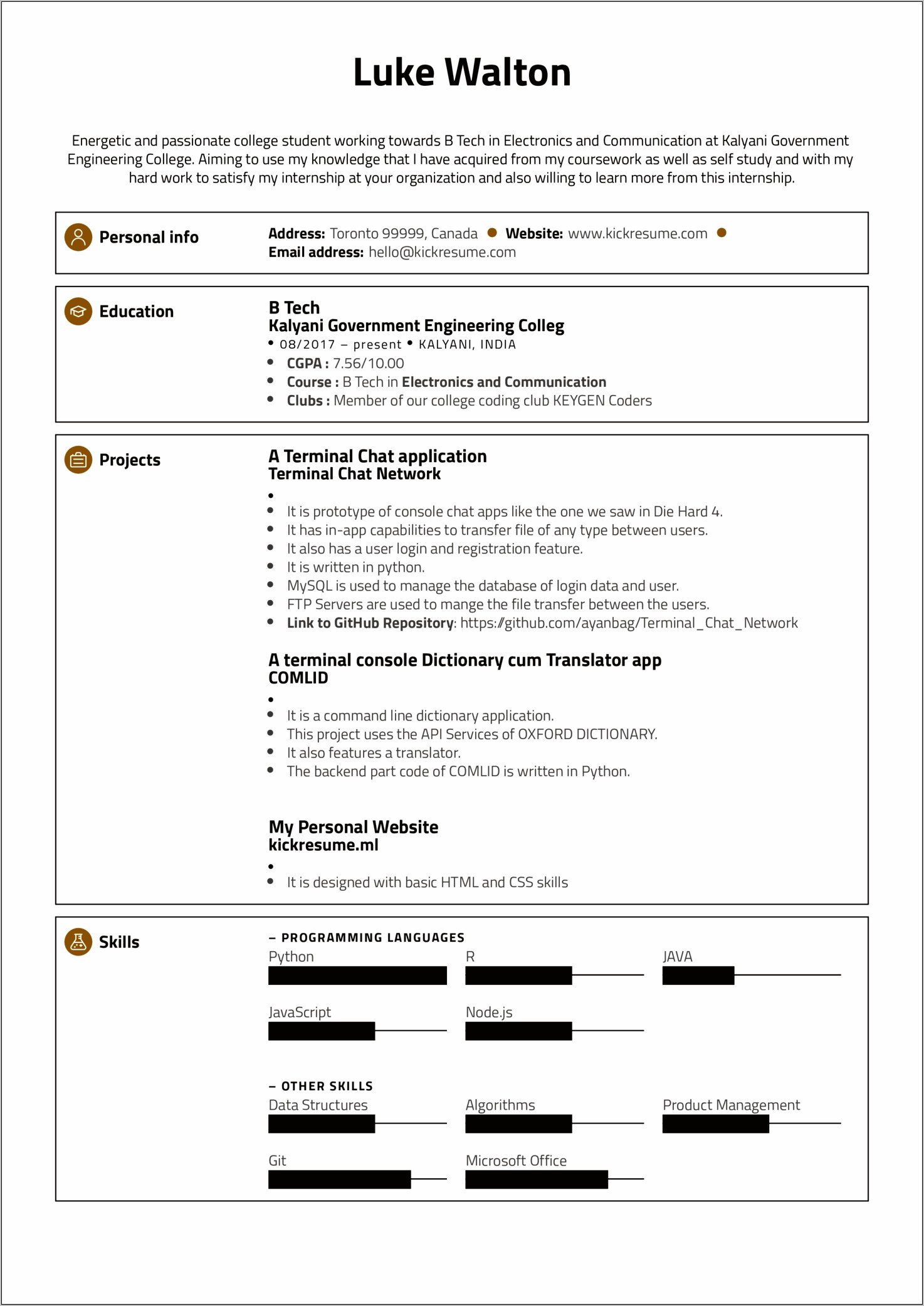 Engineering Sample Resume For Internship