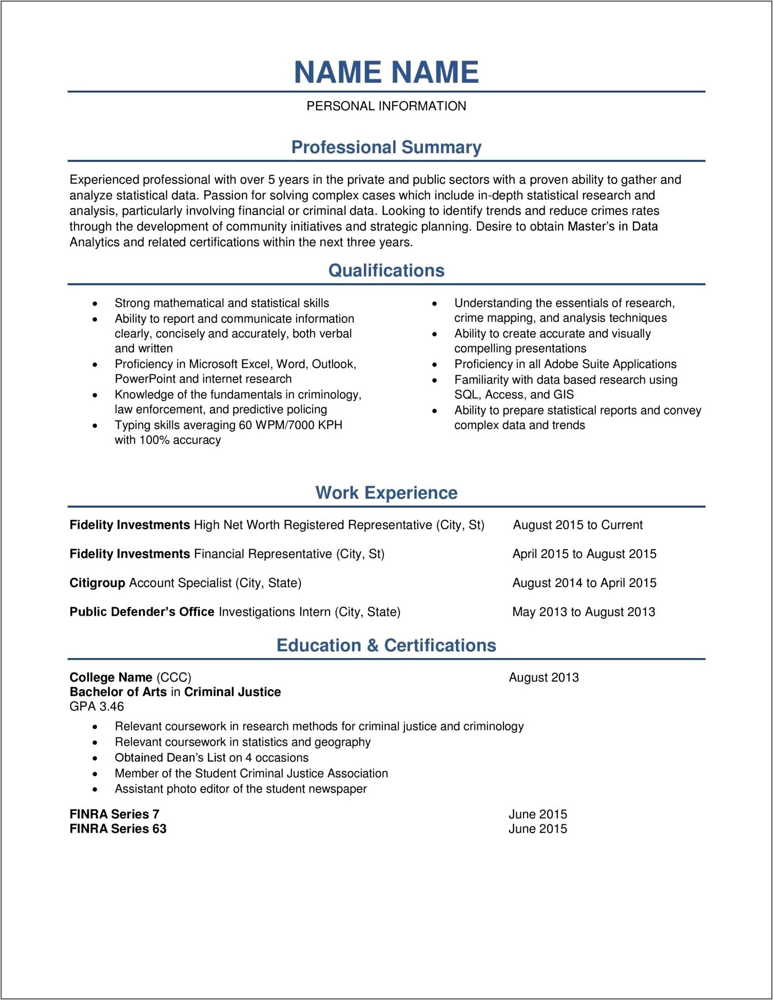 Entry Crime Analyst Resume Objective