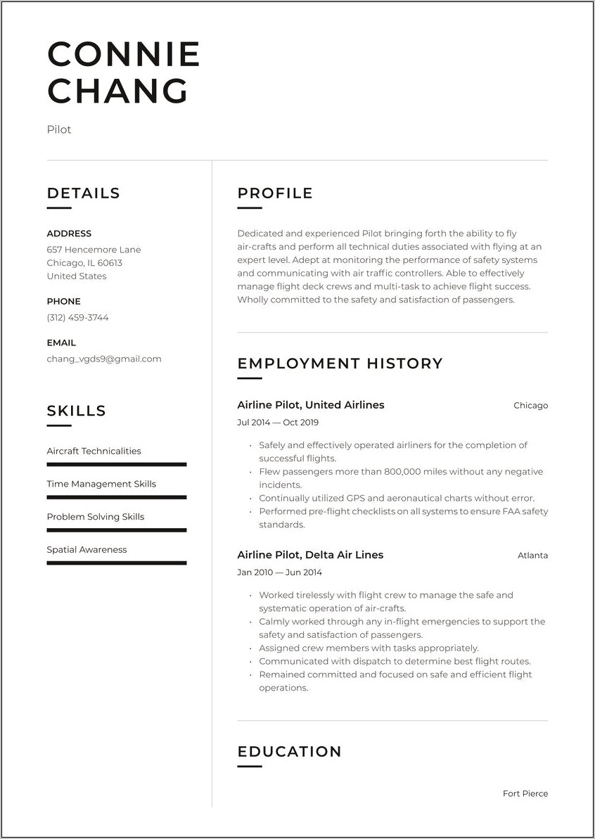 Entry Flight Attendant Resume Sample