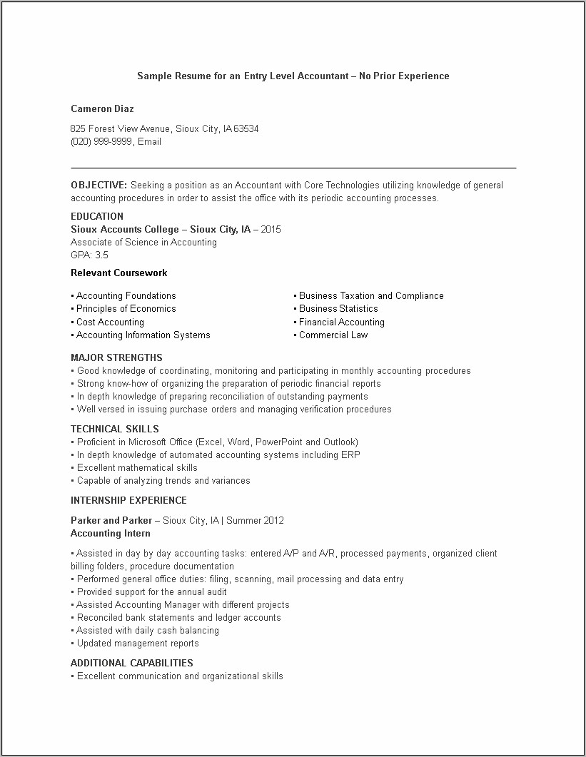 Entry Level Accounting Skills Resume