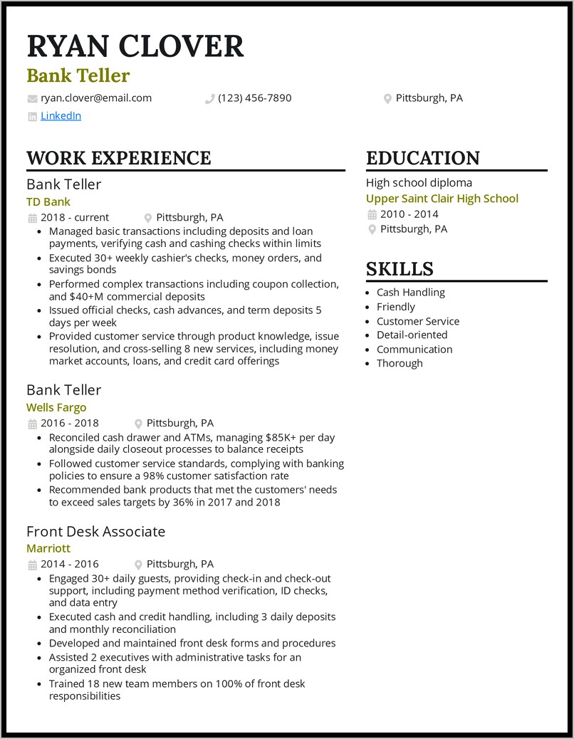 Entry Level Bank Resume Objective