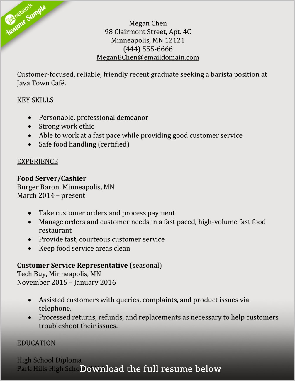 Entry Level Cashier Jobs Resume